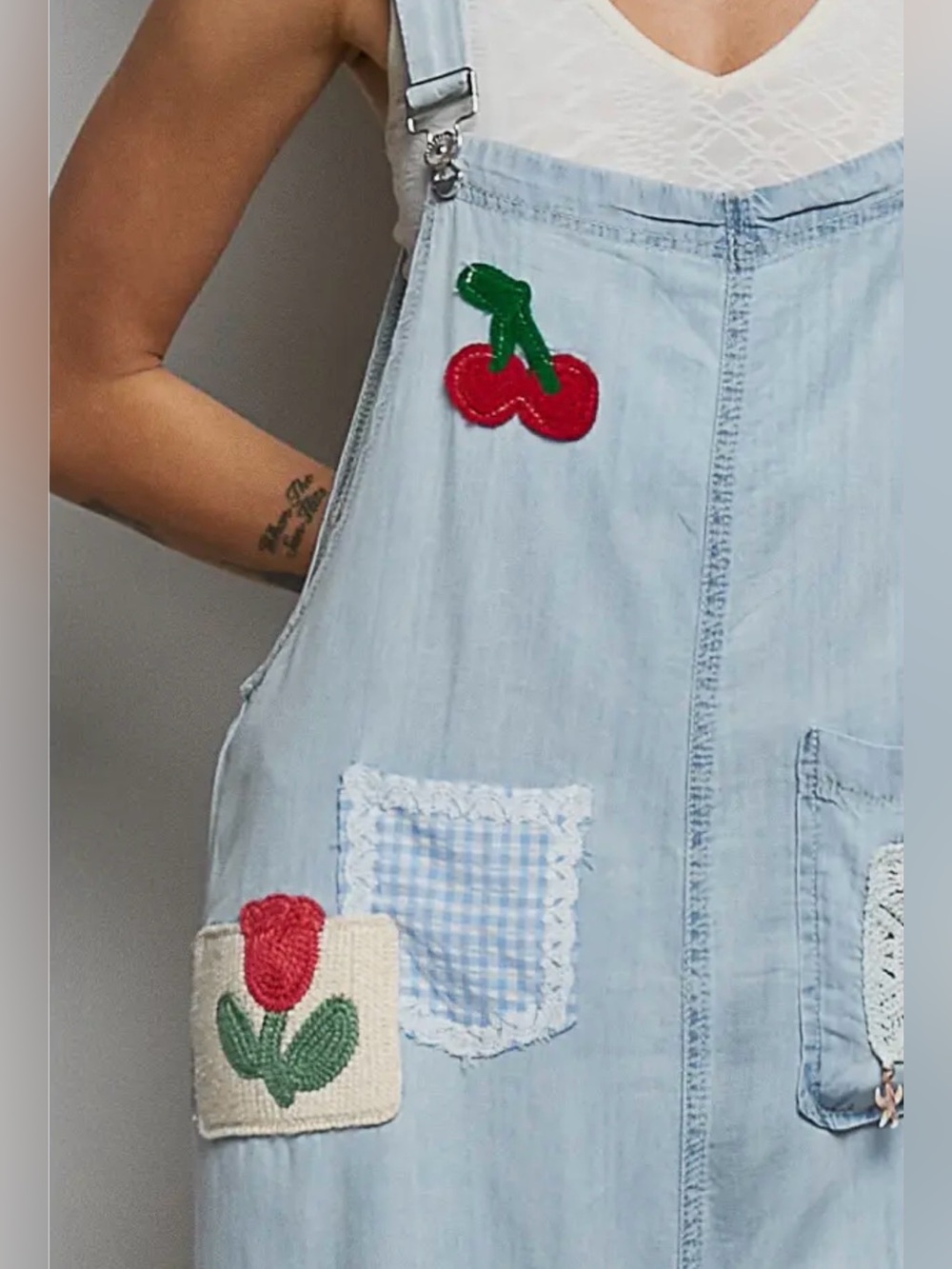 POL Light Blue Patchwork Wide-Leg Denim Overalls - Picture 7 of 13
